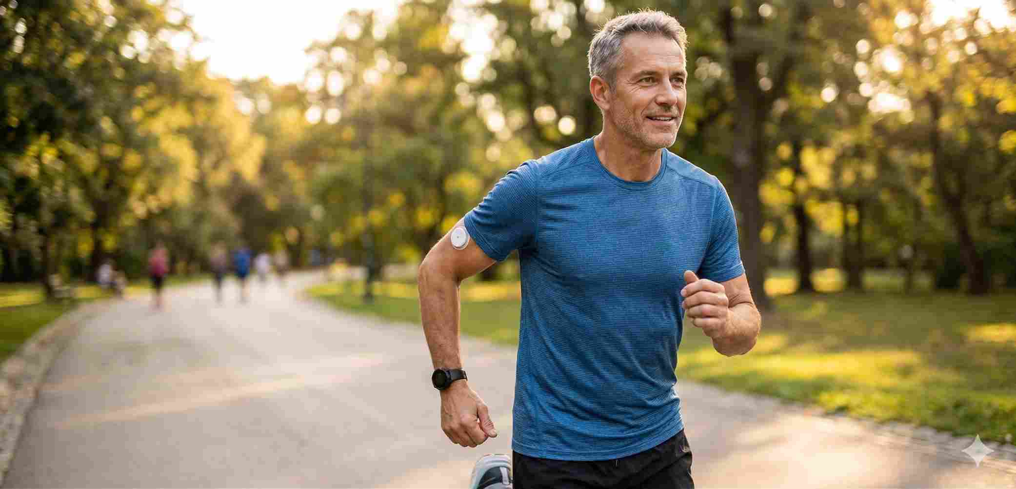A man exercising while wearing his freestyle libre 3 plus sensor.