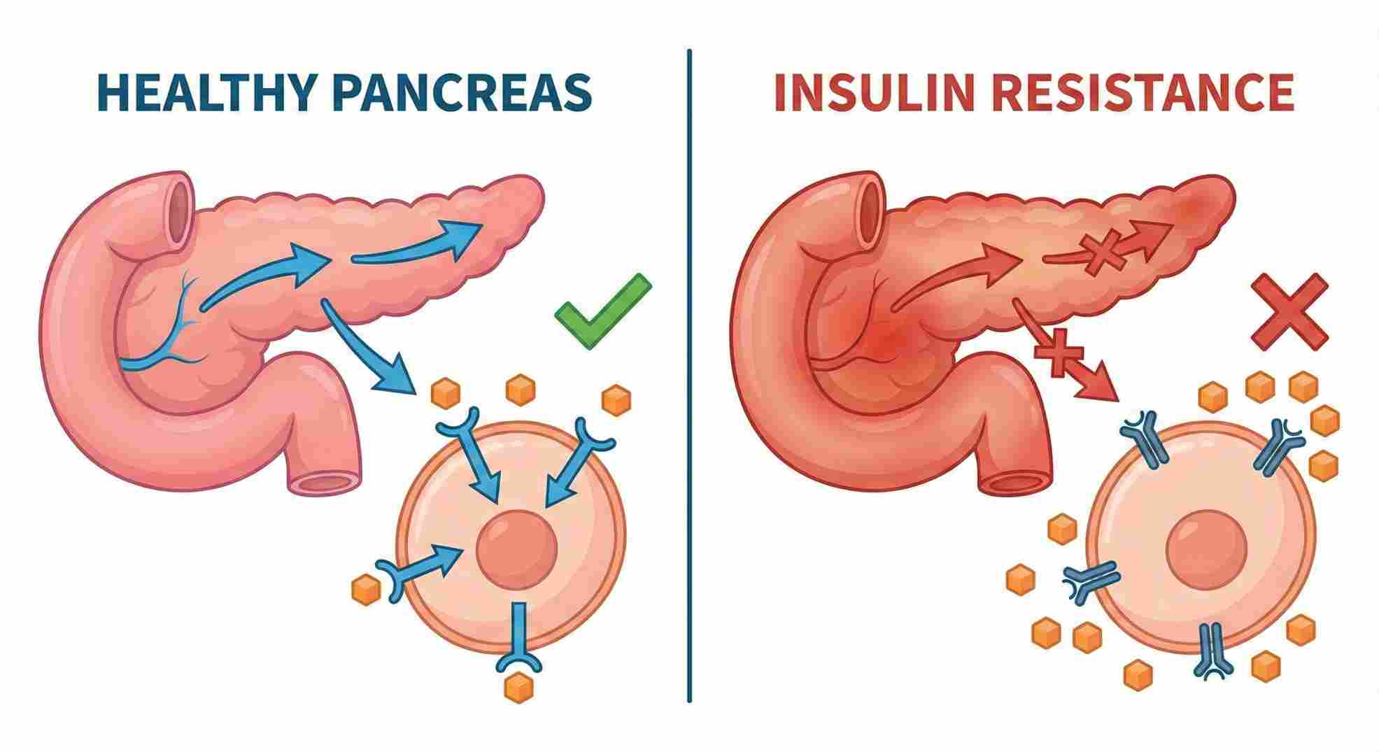 Diagram showing how glucose enters the bloodstream and how insulin affects sugar levels