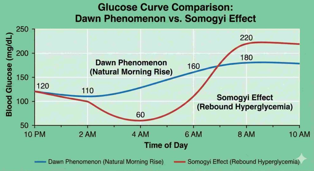 dawn phenomenon vs somogyi effect blood sugar chart