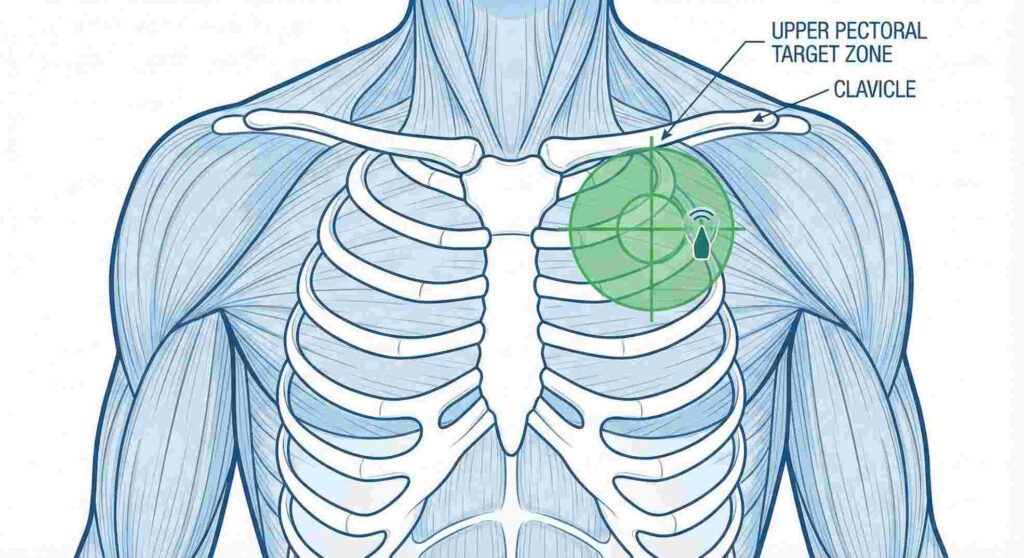 freestyle libre chest placement diagram showing upper pectoral target zone