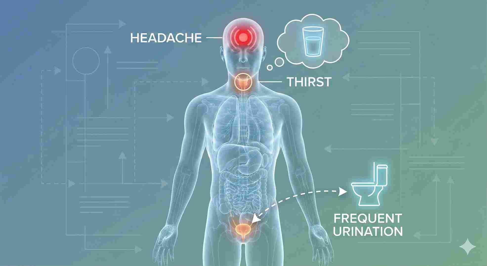 infographic of high blood sugar symptoms like thirst and fatigue