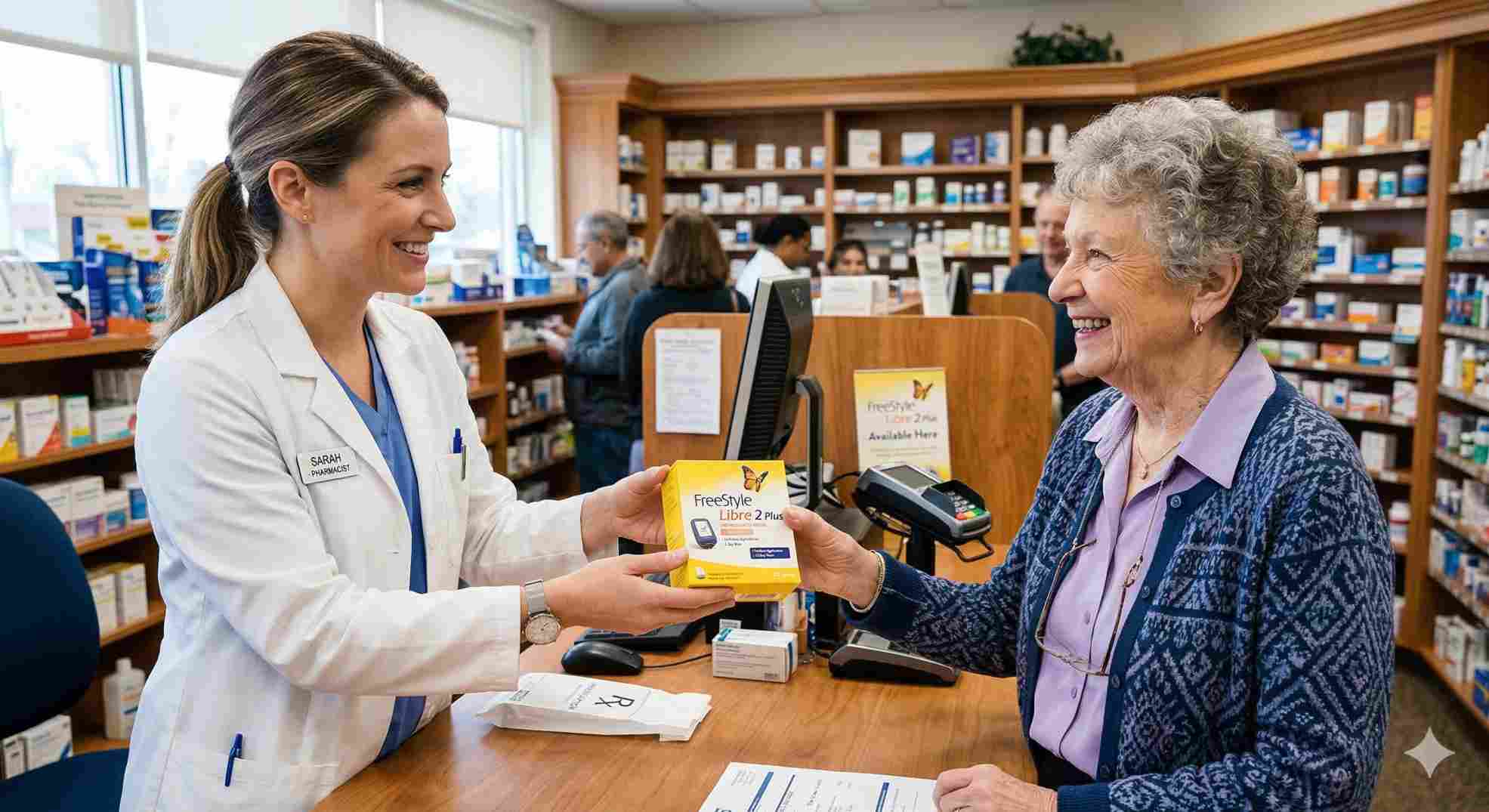 A patient receiving a freestyle libre 2 discount at the pharmacy counter