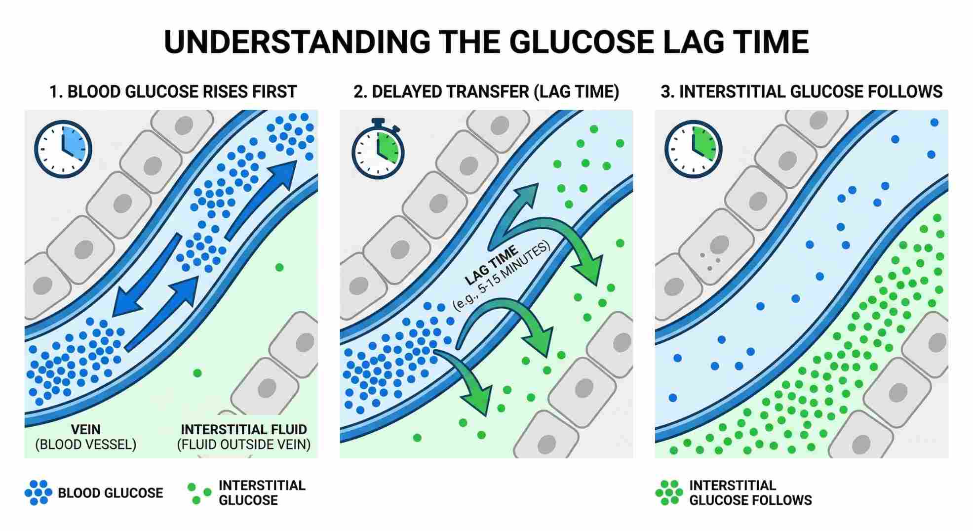 Infographic explaining is freestyle libre accurate by comparing blood glucose and interstitial fluid.
