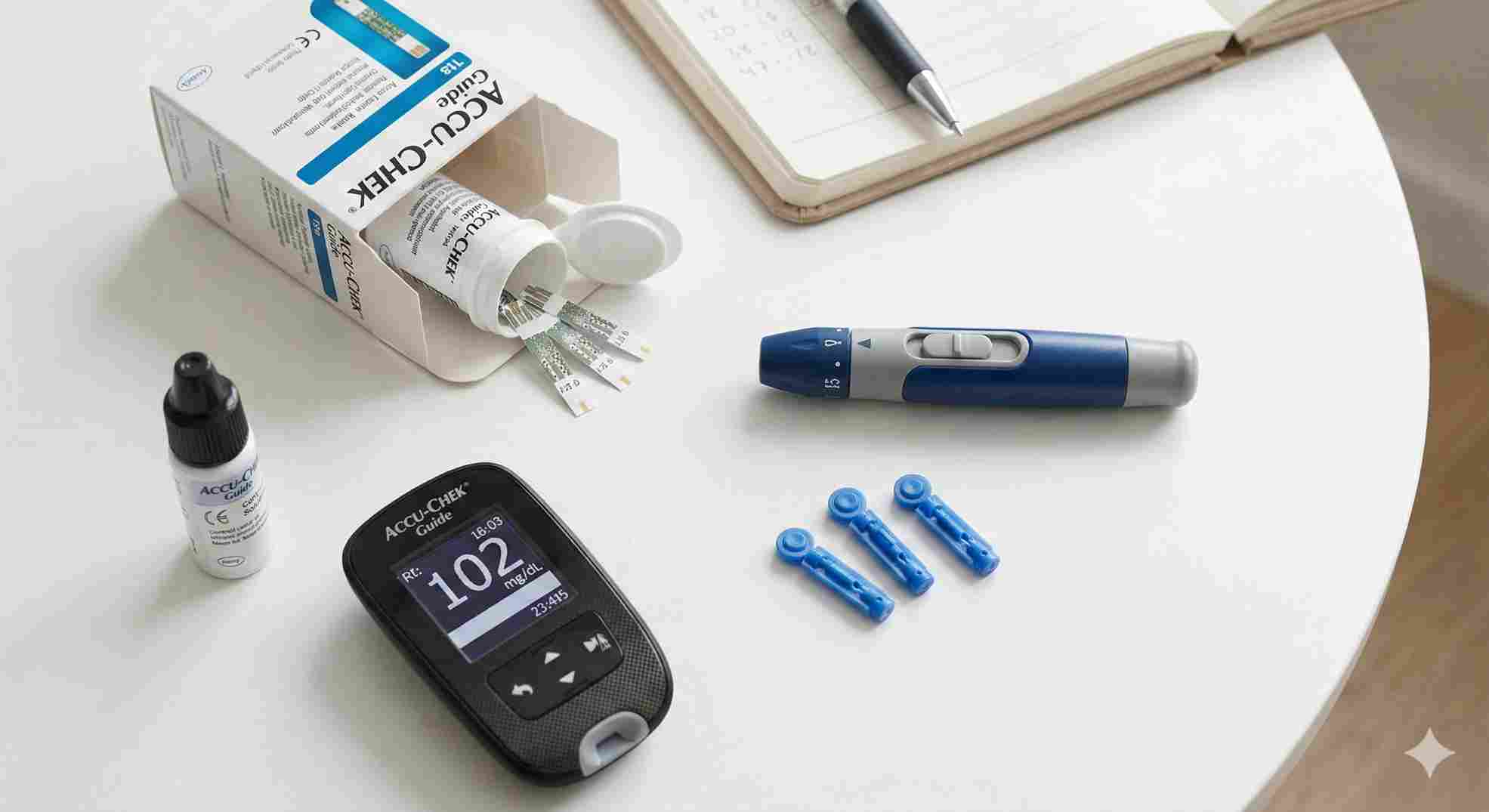 Standard home blood glucose meter kit used alongside a fructosamine to a1c calculator.
